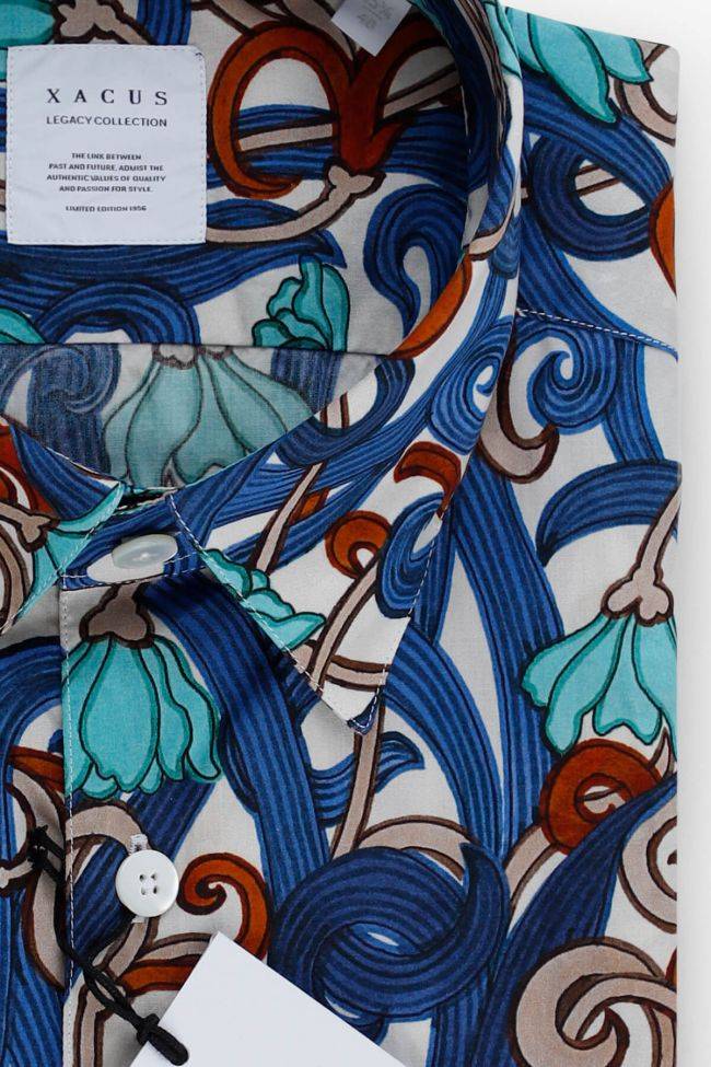 Xacus Hemd Herren Xacus Regular Muster 70% Polyester 30% Cotton Kragen Italienisch Kurze Ärmel
