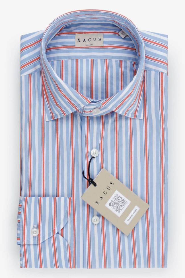 xacus Hemd Herren Xacus Regular Streifen 100% Baumwolle gewaschen kragen Italienisch Lange Ärmel