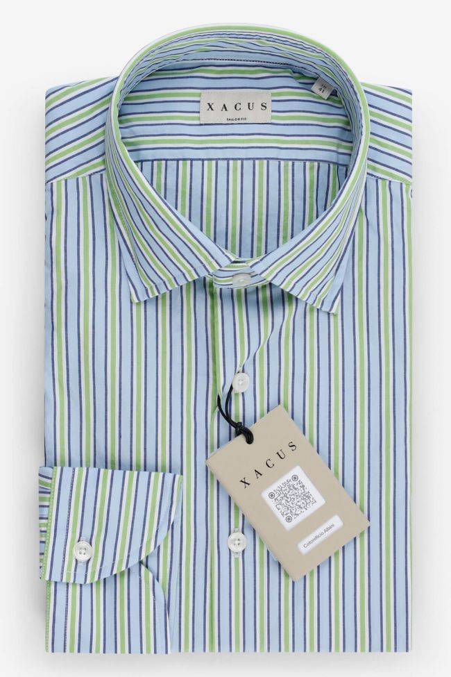 xacus Hemd Herren Xacus Regular Streifen 100% Baumwolle gewaschen kragen Italienisch Lange Ärmel