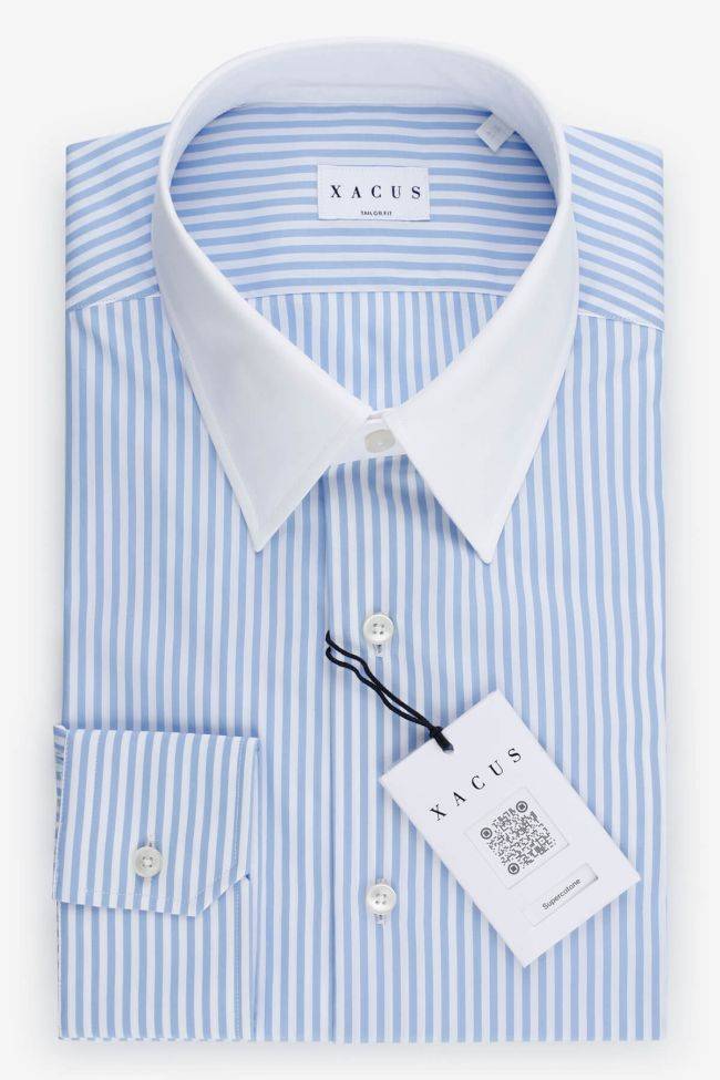 xacus Hemd Herren Xacus Regular Streifen 100% Baumwolle kragen Italienisch Lange Ärmel