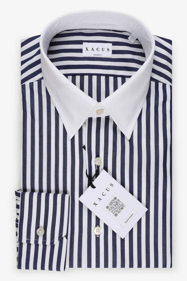xacus Hemd Herren Xacus Regular Streifen 100% Baumwolle kragen Italienisch Lange Ärmel