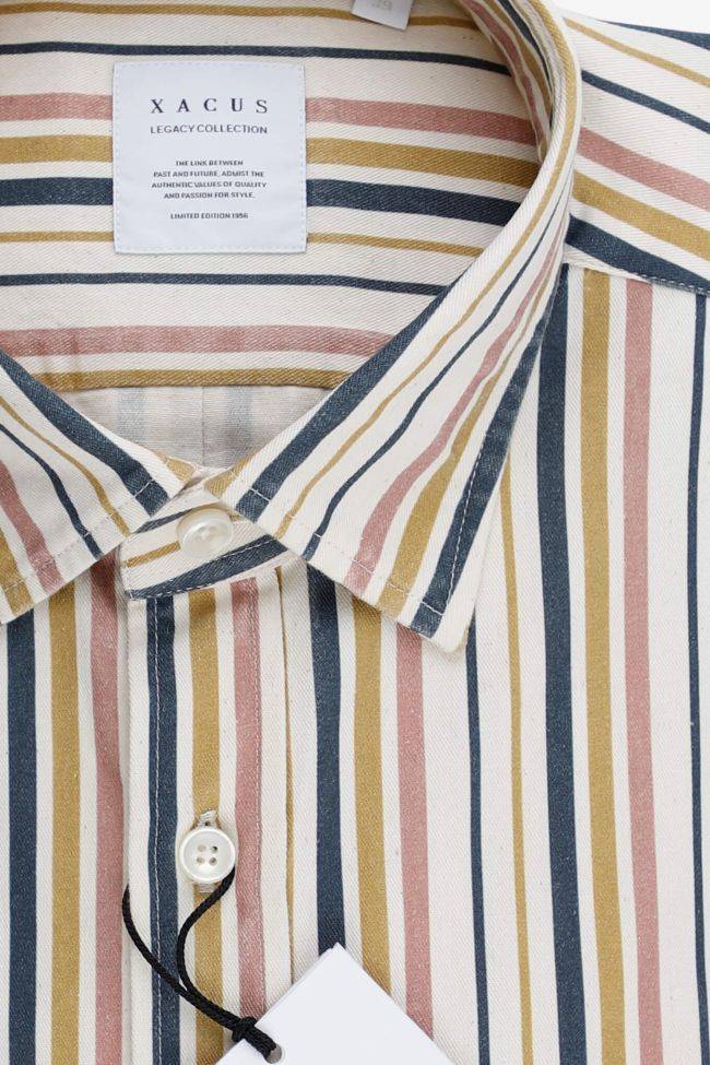 Xacus Hemd Herren Xacus Regular Streifen 100% Baumwolle Kragen Italienisch Lange Ärmel