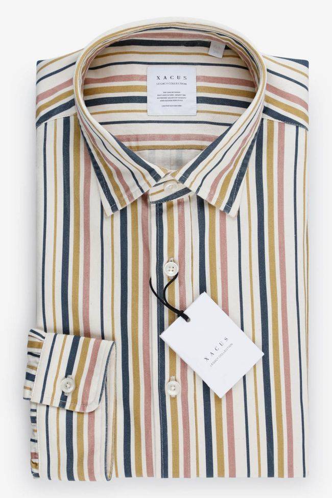 xacus Hemd Herren Xacus Regular Streifen 100% Baumwolle kragen Italienisch Lange Ärmel