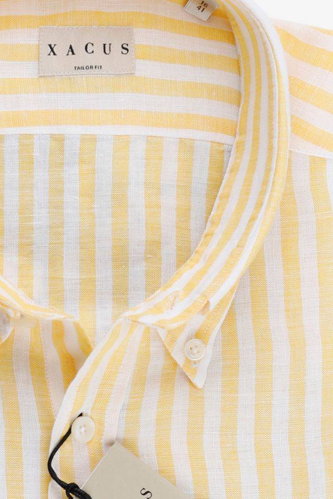 Xacus Hemd Herren Xacus Regular Streifen 100% Leinen Kragen Französisch Lange Ärmel