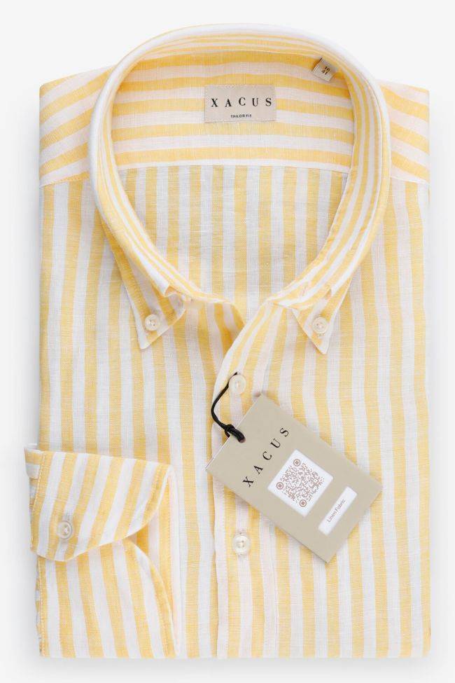xacus Hemd Herren Xacus Regular Streifen 100% Leinen kragen Französisch Lange Ärmel