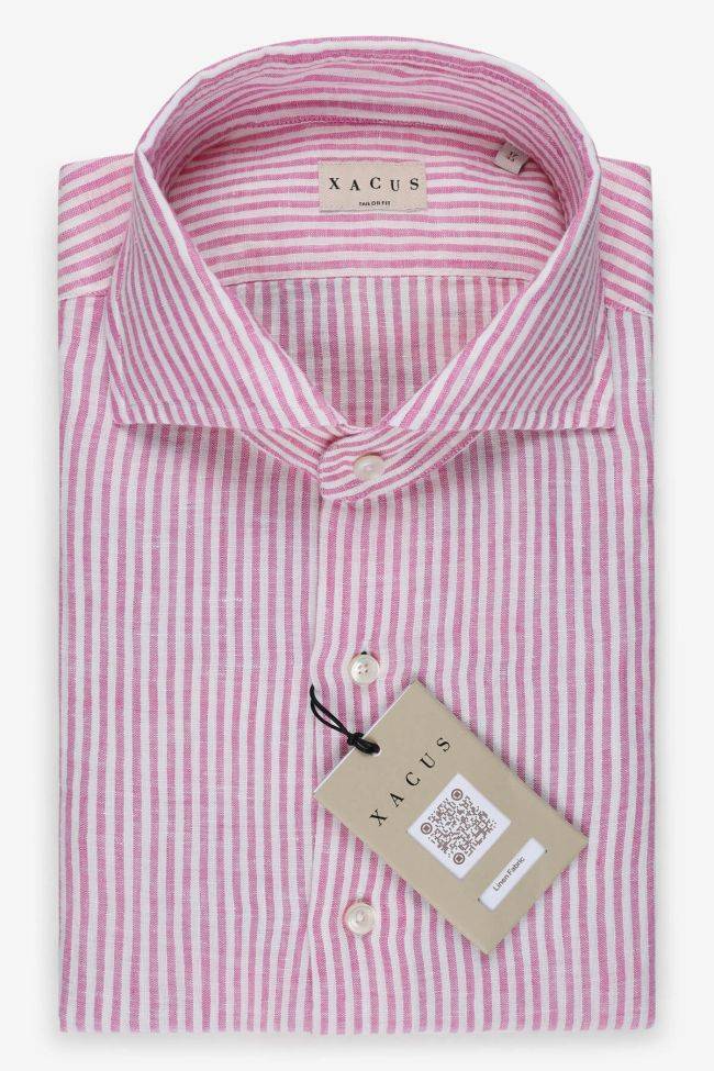 xacus Hemd Herren Xacus Regular Streifen 100% Leinen kragen Französisch Lange Ärmel