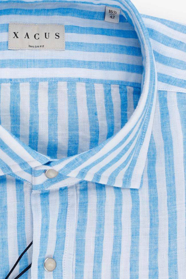 Xacus Hemd Herren Xacus Regular Streifen 100% Leinen Kragen Französisch Lange Ärmel