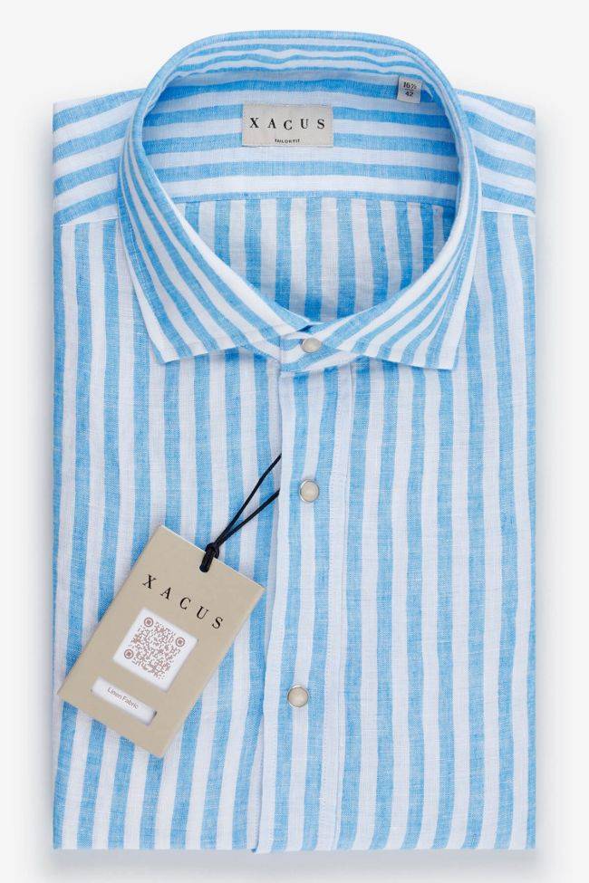 xacus Hemd Herren Xacus Regular Streifen 100% Leinen kragen Französisch Lange Ärmel