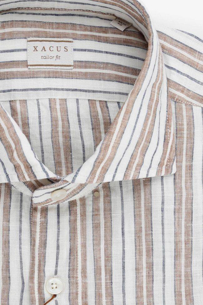 Xacus Hemd Herren Xacus Regular Streifen 100% Leinen Kragen Französisch Lange Ärmel