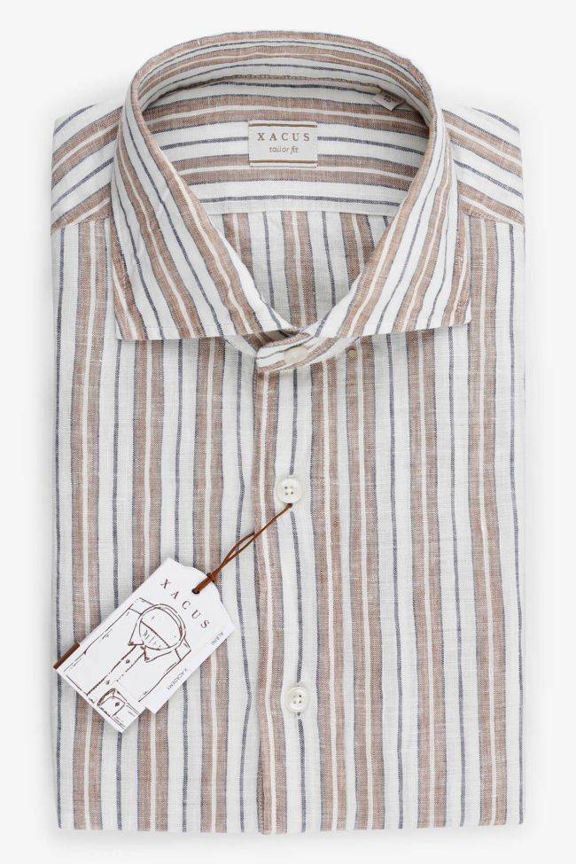xacus Hemd Herren Xacus Regular Streifen 100% Leinen kragen Französisch Lange Ärmel