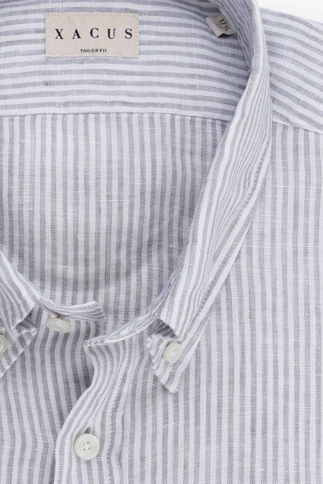 Xacus Hemd Herren Xacus Regular Streifen 100% Leinen Kragen Button-Down Lange Ärmel