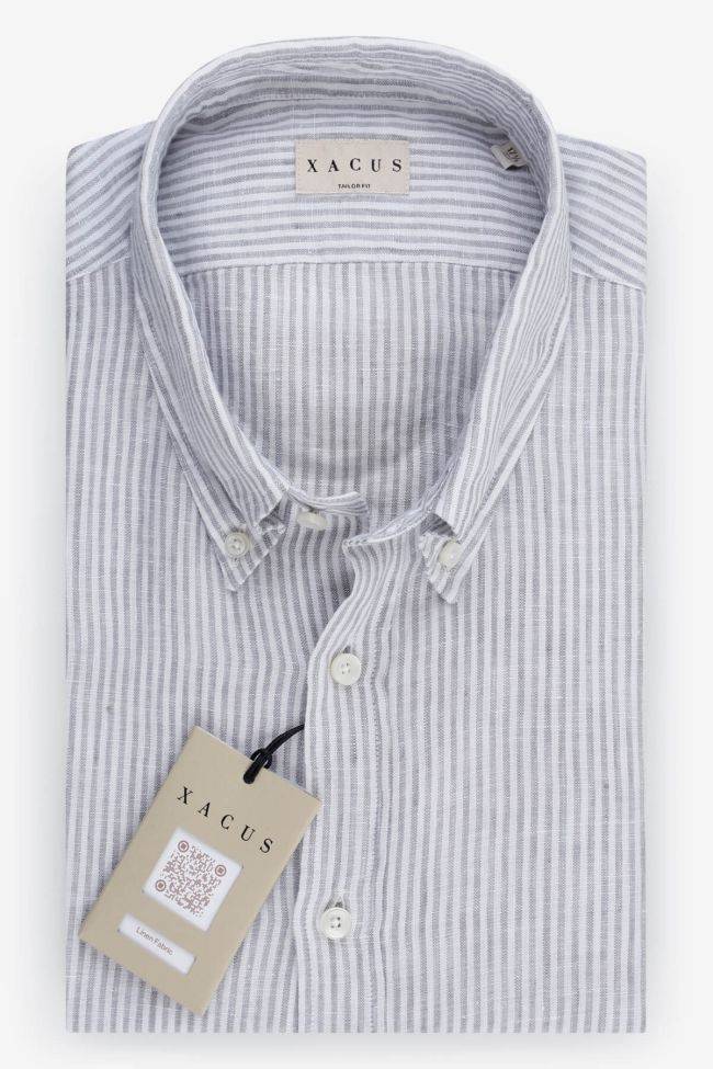 xacus Hemd Herren Xacus Regular Streifen 100% Leinen kragen Button-Down Lange Ärmel