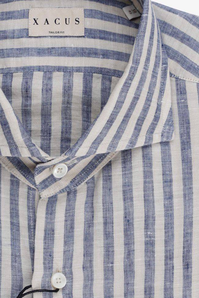 Xacus Hemd Herren Xacus Regular Streifen 100% Leinen Kragen Französisch Lange Ärmel