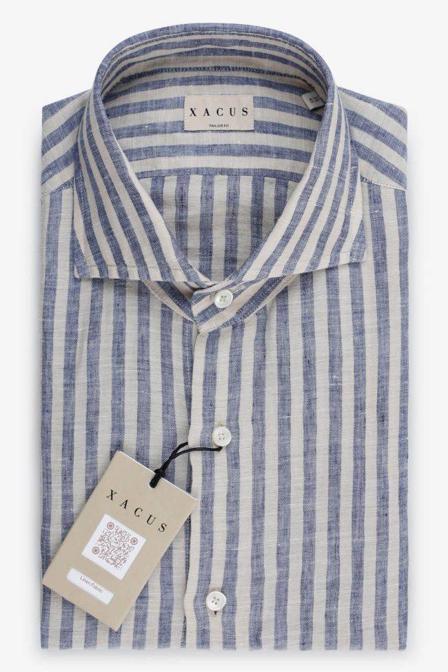 xacus Hemd Herren Xacus Regular Streifen 100% Leinen kragen Französisch Lange Ärmel