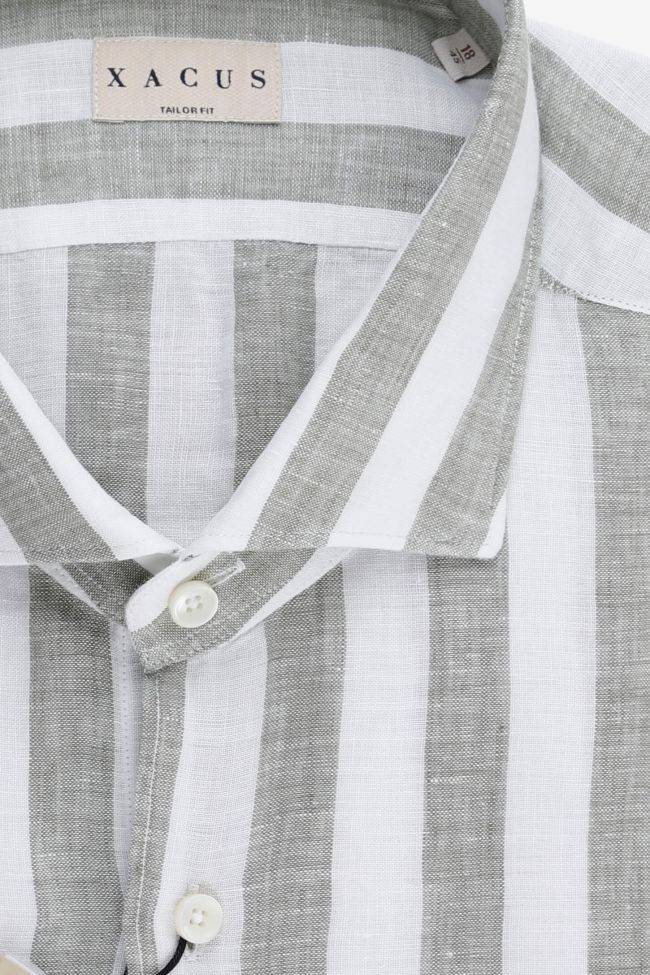 Xacus Hemd Herren Xacus Regular Streifen 100% Leinen Kragen Französisch Lange Ärmel