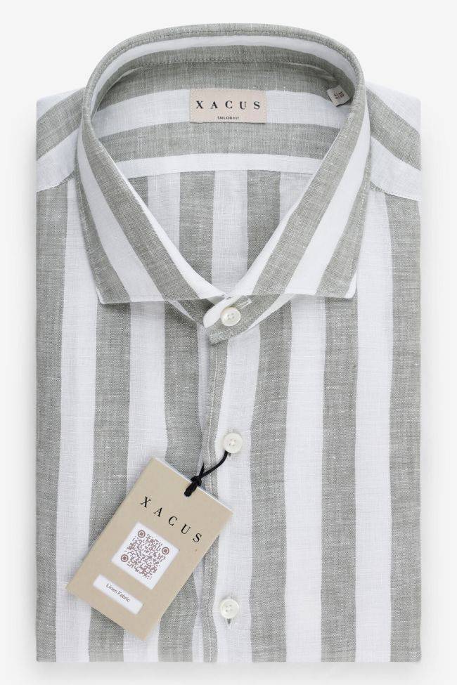 xacus Hemd Herren Xacus Regular Streifen 100% Leinen kragen Französisch Lange Ärmel