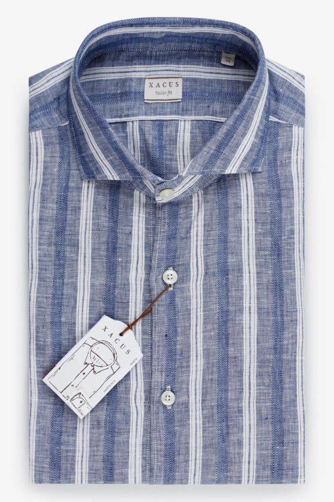 Xacus Hemd Herren Xacus Regular Streifen 100% Leinen Kragen Französisch Lange Ärmel