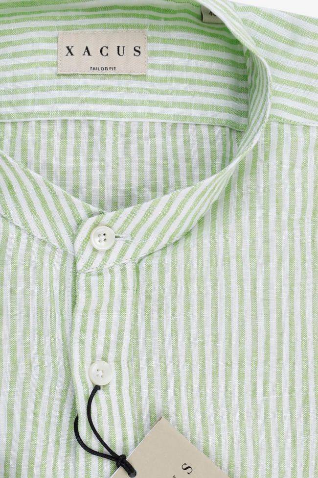 Xacus Hemd Herren Xacus Regular Streifen 100% Leinen Kragen Mandarinkragen Lange Ärmel