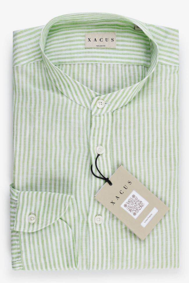 xacus Hemd Herren Xacus Regular Streifen 100% Leinen kragen Mandarinkragen Lange Ärmel