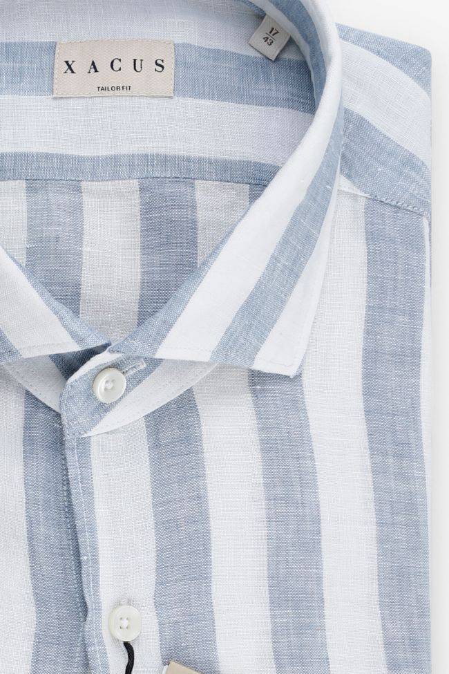Xacus Hemd Herren Xacus Regular Streifen 100% Leinen Kragen Französisch Lange Ärmel