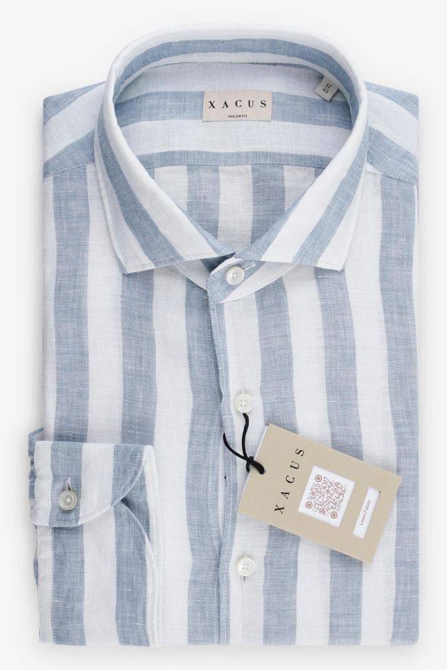 xacus Hemd Herren Xacus Regular Streifen 100% Leinen kragen Französisch Lange Ärmel