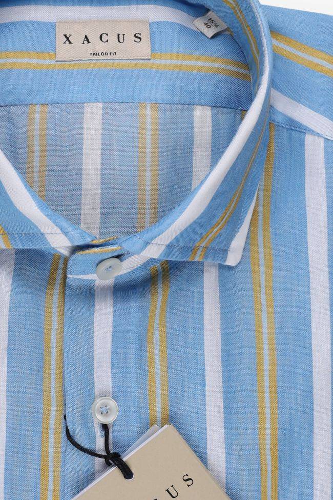 Xacus Hemd Herren Xacus Regular Streifen 42% Baumwolle 58% Leinen Kragen Französisch Lange Ärmel