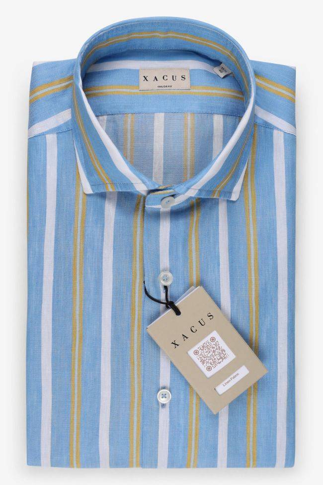 xacus Hemd Herren Xacus Regular Streifen 42% Baumwolle 58% Leinen kragen Französisch Lange Ärmel