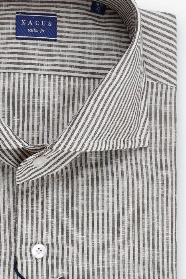 Xacus Hemd Herren Xacus Regular Streifen 53% Virgin Wool 47% Linen Kragen Französisch Lange Ärmel