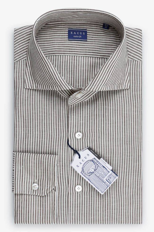 xacus Hemd Herren Xacus Regular Streifen 53% virgin wool 47% linen kragen Französisch Lange Ärmel