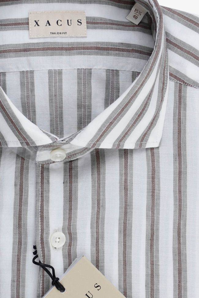 Xacus Hemd Herren Xacus Regular Streifen 56% Linen 44% Cotton Kragen Mandarinkragen Lange Ärmel