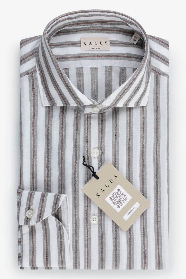 xacus Hemd Herren Xacus Regular Streifen 56% linen 44% cotton kragen Mandarinkragen Lange Ärmel