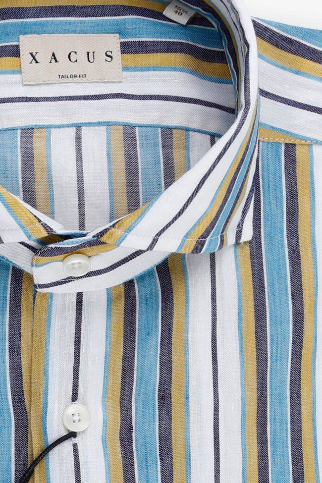 Xacus Hemd Herren Xacus Regular Streifen 60% Leinen 40% Baumwolle Kragen Französisch Lange Ärmel