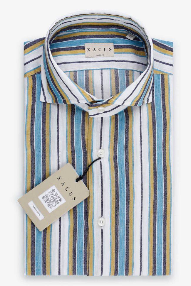 xacus Hemd Herren Xacus Regular Streifen 60% Leinen 40% Baumwolle kragen Französisch Lange Ärmel