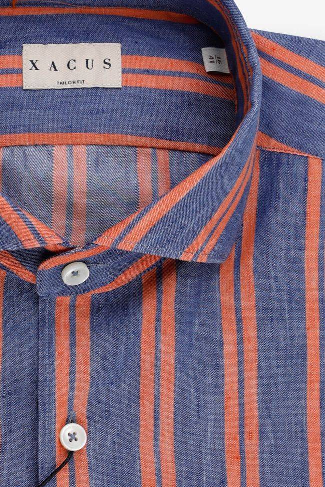 Xacus Hemd Herren Xacus Regular Streifen 60% Leinen 40% Baumwolle Kragen Französisch Lange Ärmel