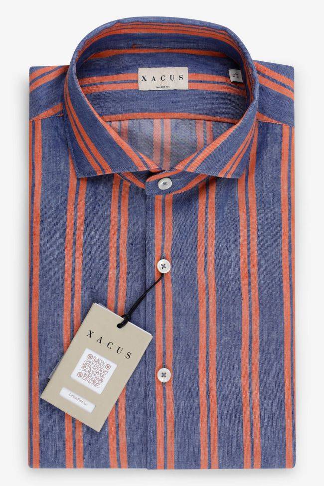 xacus Hemd Herren Xacus Regular Streifen 60% Leinen 40% Baumwolle kragen Französisch Lange Ärmel