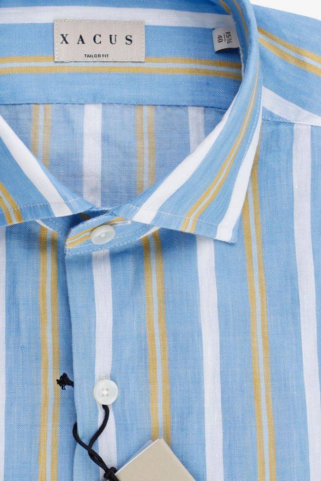 Xacus Hemd Herren Xacus Regular Streifen 60% Leinen 40% Baumwolle Kragen Französisch Lange Ärmel