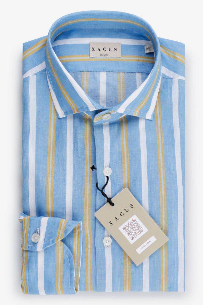 xacus Hemd Herren Xacus Regular Streifen 60% Leinen 40% Baumwolle kragen Französisch Lange Ärmel