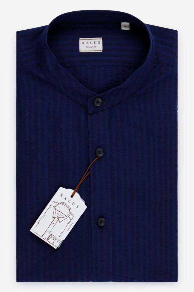 Xacus Hemd Herren Xacus Regular Streifen 80% Baumwolle 20% Leinen Kragen Mandarinkragen Lange Ärmel