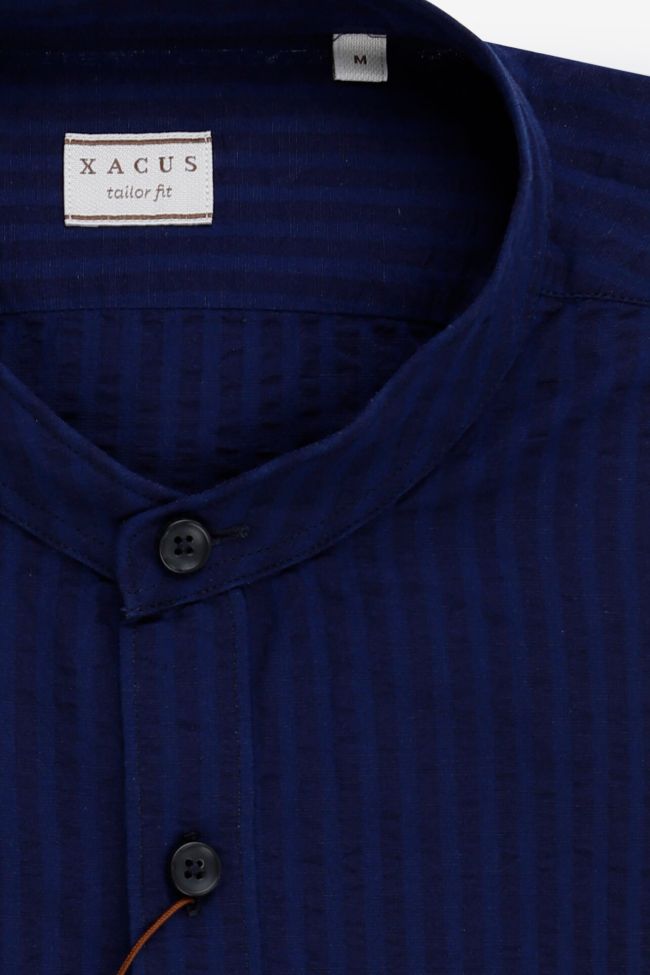 xacus Hemd Herren Xacus Regular Streifen 80% Baumwolle 20% Leinen kragen Mandarinkragen Lange Ärmel