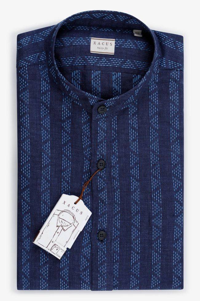 Xacus Hemd Herren Xacus Regular Streifen 80% Merinowolle 20% Akryl Kragen Mandarinkragen Lange Ärmel