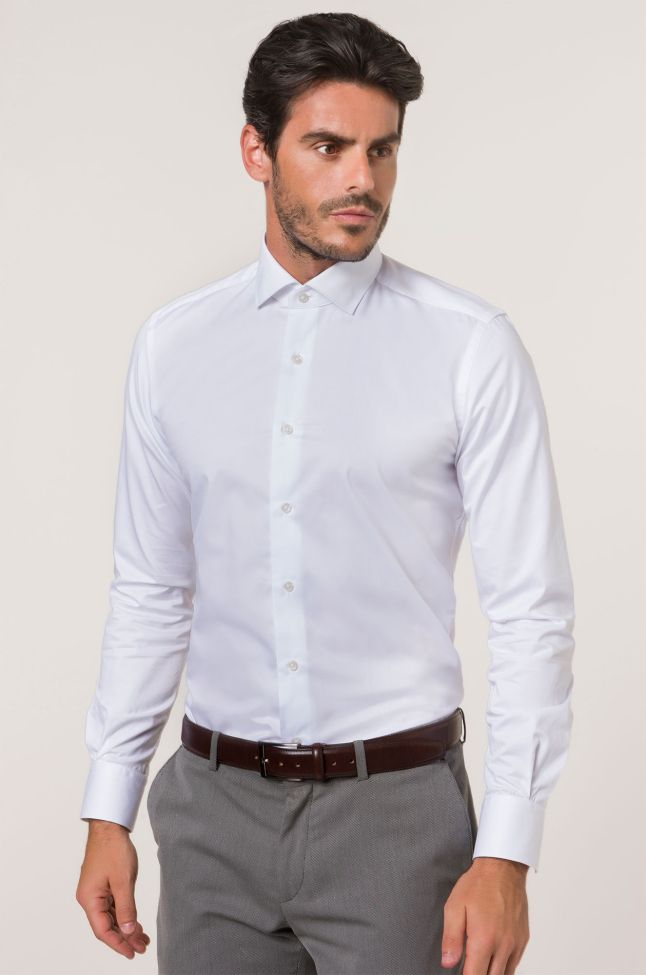 Xacus Hemd Herren Xacus Slim Einfarbig 100% Baumwolle Kragen Französisch Lange Ärmel