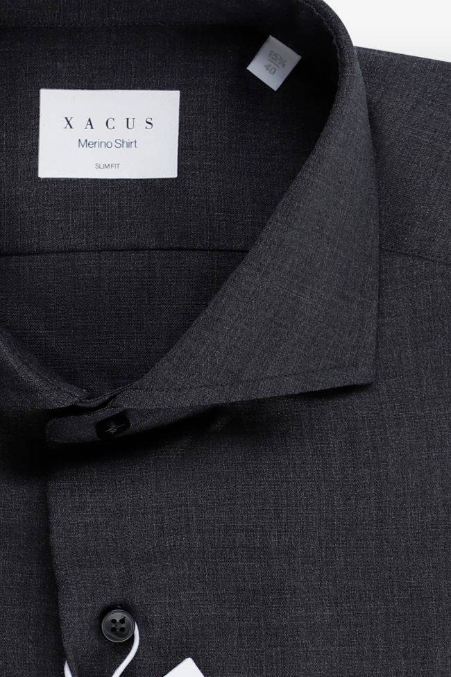 Xacus Hemd Herren Xacus Slim Einfarbig 100% Merinowolle Kragen Französisch Lange Ärmel
