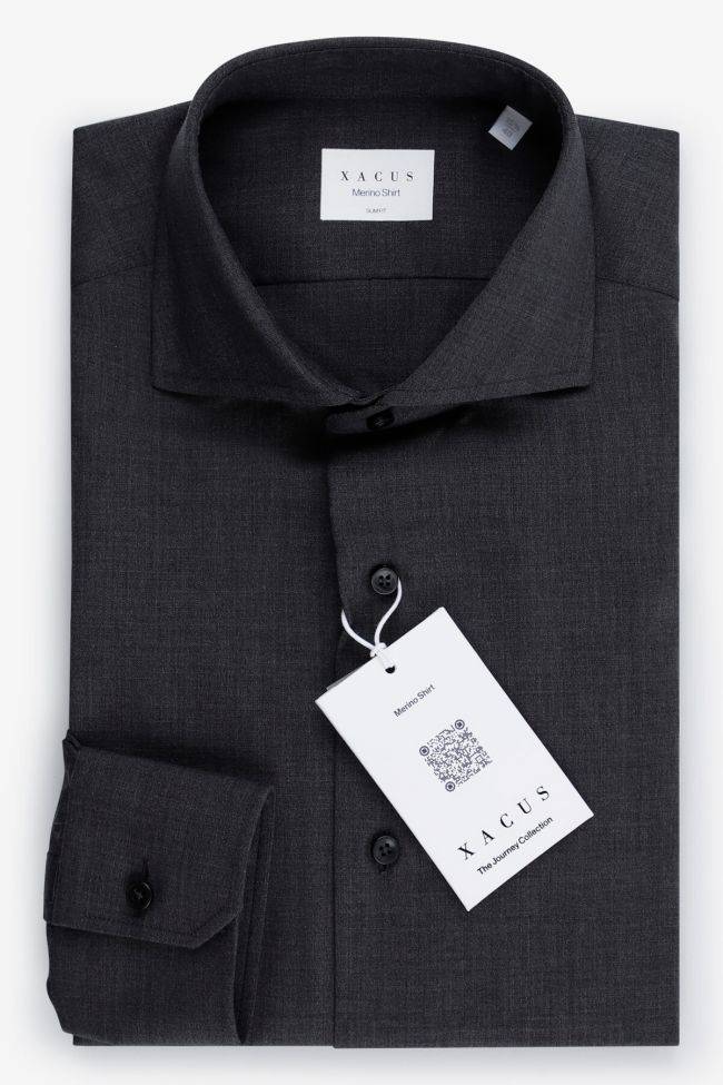 xacus Hemd Herren Xacus Slim Einfarbig 100% Merinowolle kragen Französisch Lange Ärmel
