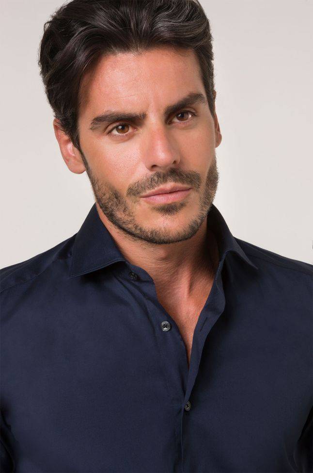 Xacus Hemd Herren Xacus Slim Einfarbig 96% Baumwolle 4% Elastan Kragen Französisch Lange Ärmel