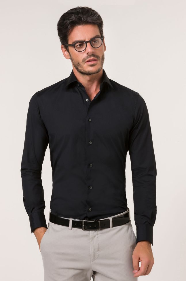 xacus Hemd Herren Xacus Slim Einfarbig 96% Baumwolle 4% elastan kragen Französisch Lange Ärmel