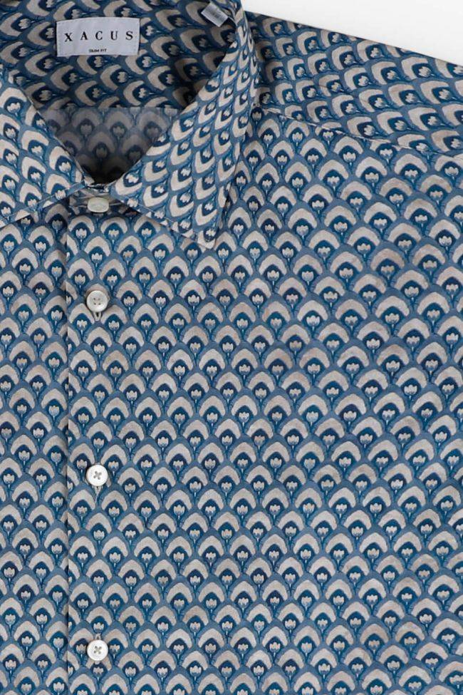 Xacus Hemd Herren Xacus Slim Muster 100% Baumwolle Kragen Italienisch Lange Ärmel