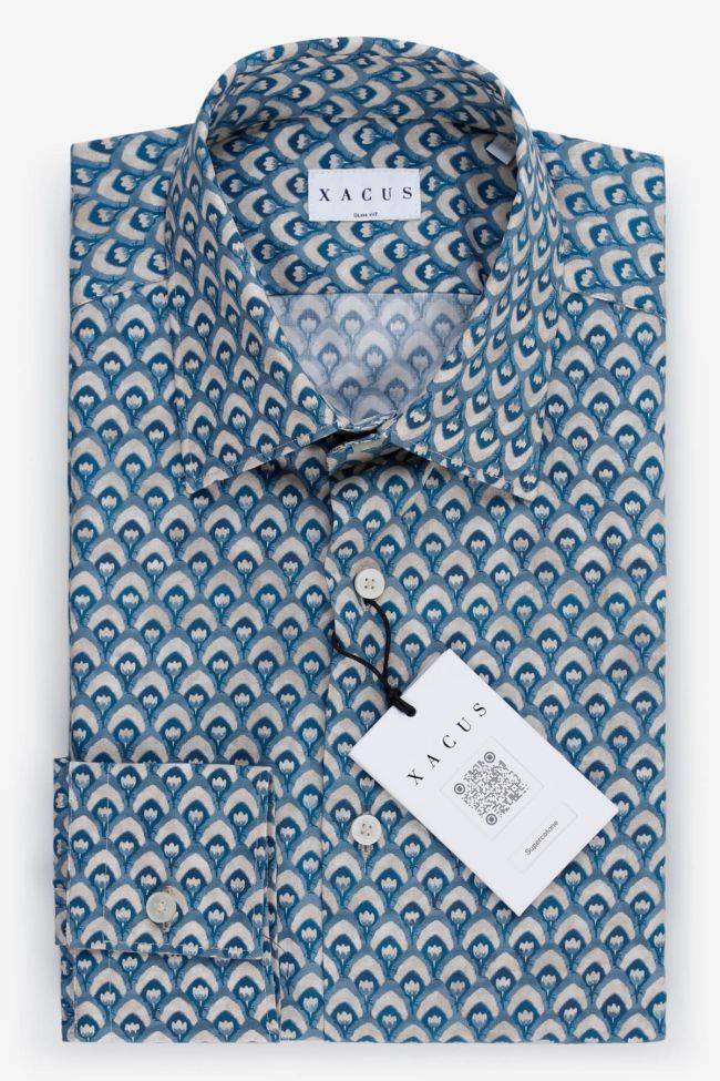 xacus Hemd Herren Xacus Slim Muster 100% Baumwolle kragen Italienisch Lange Ärmel