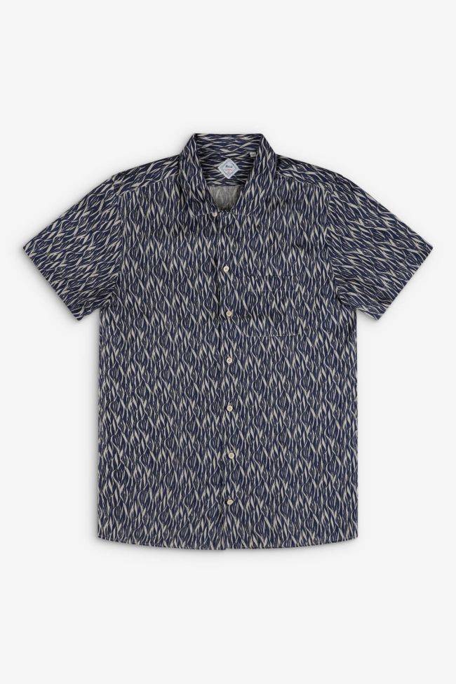 Xacus Hemd Herren Xacus Slim Muster 100% Leinen Kragen Hawaiikragen Kurze Ärmel