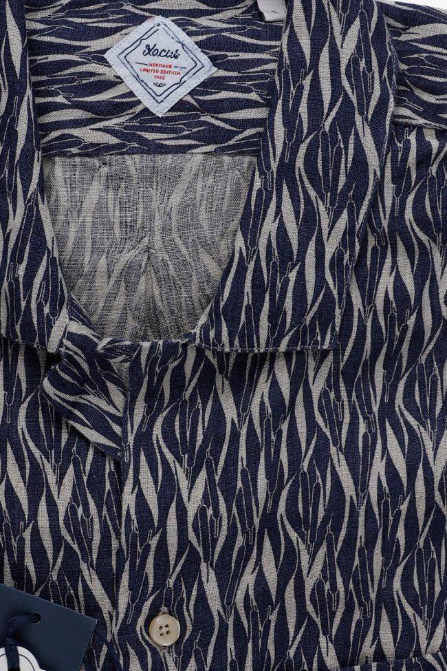 Xacus Hemd Herren Xacus Slim Muster 100% Leinen Kragen Hawaiikragen Kurze Ärmel
