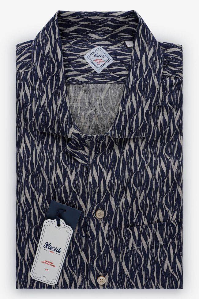 xacus Hemd Herren Xacus Slim Muster 100% Leinen kragen Hawaiikragen Kurze Ärmel